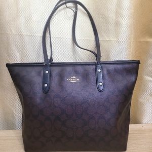 COACH LARGE SIGNATURE LOGO COATED CANVAS LEATHER CITY TOTE SHOULDER BAG HANDBAG